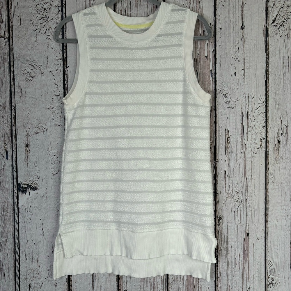 Lou‎ & Grey Knit Sleeveless Top Tank Shirt White Striped Ribbed Pullover Casual
